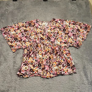 Dear Scarlett Floral Blouse Top Women's XL Oversized 3/4 Sleeve Stretch - Picture 1 of 12