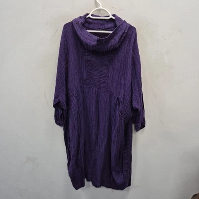 Grizas Asymmetric Crinkled Silk Blend Tunic Cowl Neck Lagenlook Dress Size Large - Image 1 of 4