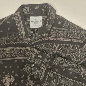 Men's Medium YoungLA YLA Paisley Bandana Print Athletic Dress Shirt Black #804 - Picture 1 of 10