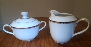 Noritake White Scapes 4092 Newburg Creamer Sugar Bowl Lid Mint Condition - Picture 1 of 20