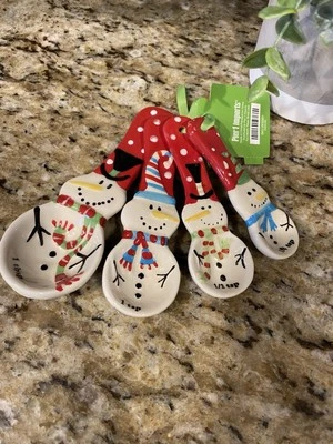 NWT Pier 1 SNOWMAN MEASURING SPOONS, Set Of 4, Ceramic, Dishwasher Safe **READ - Image 1 of 4