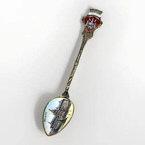 Antique 800 Silver Enamel Souvenir Spoon Antwerp Anvers Hôtel de Ville Depose - Picture 1 of 8