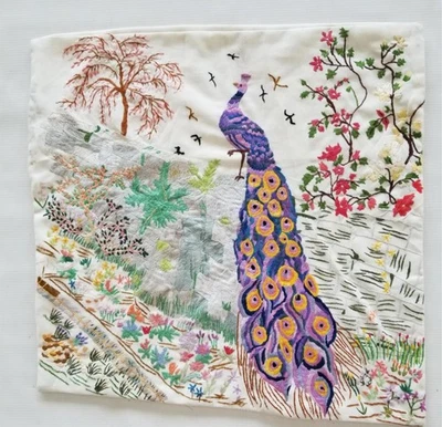 Vintage Eastern European Hand Embroidered Landscape Cushion Cover 51x50cm - Image 1 of 4