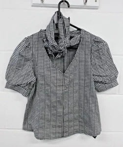 Lost Ink Ladies Black & White Gingham Puff Sleeve Top UK10 with Hair Bows - Picture 1 of 6