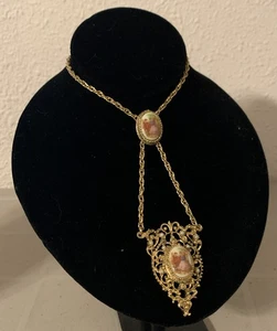 Vintage Victorian Style Double Cameo Necklace Gold Tone - Picture 1 of 5