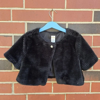 New Gymboree Girls Jacket Faux Fur Cropped Jacket Black Christmas Holiday Sz 7-8 - Image 1 of 3