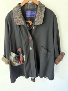 Vintage Womens Cardamone Small Patchwork Jacket Black Swing Coat Boho Y2K 80s - Picture 1 of 12