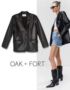 Blazer de cuero vegano negro de gran tamaño Oak + Fort talla M nuevo - Imagen 1 de 4