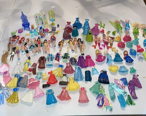 Disney Princess Magiclip Polly Pocket Fairies Mermaids Mulan Dolls Lot Cover
