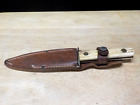 Vintage 1950s Wooden Handle Hunting Knife With Leather Sheaf  Preowned