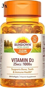 3x Sundown Naturals Vitamin D3 25MCG 1000iu. Total 600 Softgels -EXP: 05/2025 - Picture 1 of 5