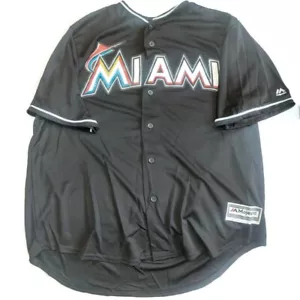 Majestic Miami Marlins Jersey Mens Size XL Button Down Cool Base Black - Picture 1 of 6