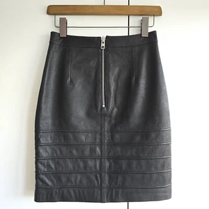 STUNNING WOMENS ALL SAINTS LEATHER PIPE PENCIL SKIRT BIKER ZIP STRAIGHT BLACK 10 - Picture 1 of 24