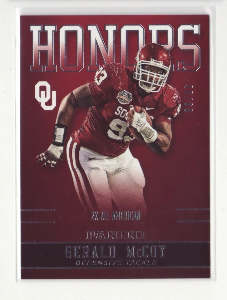 2016 Panini Collegiate Oklahoma Honors prata Gerald McCoy /99 - plano S/H - Imagem 1 de 1
