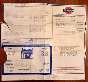 1994 Nissan Sentra XE Monroney Label - Picture 1 of 3