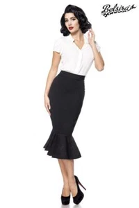 Falda a lápiz negra con volante falda elegante hasta la rodilla acentuada figura retro 2XL - Imagen 1 de 5