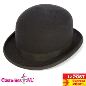 Mens Bowler Derby Hat Felt Black Charlie Chaplin 50s 60s Party Adult Blend Cap - Picture 1 of 3