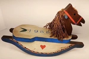 Vintage 80s Doll Rocking Horse Handmade 1988 Fits 12" Baby Wood Folk Art Display - Picture 1 of 11