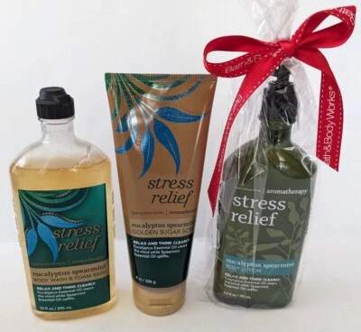 BBW Bath & Body Works Stress Relief Eucalyptus Spearmint Lot Lotion Scrub Wash - Image 1 of 4