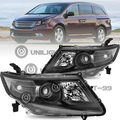 For 2011-2017 Honda Odyssey Halogen Black Clear Headlights Assembly Pair - Image 1 of 4