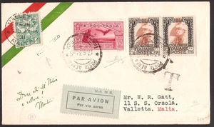 Italia Regno Libia, busta primo volo Tripoli-Malta del 1931 tassata (Ray)  -HF56 - Picture 1 of 3