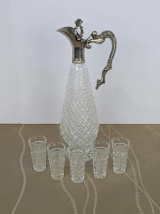 Juego de jarra vintage Leonard cristalina plata clareta vino Italia años 60 - Imagen 1 de 12