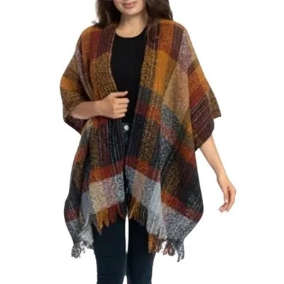 Nuevo con etiquetas Poncho Vince Camuto Cepillado Reversible Color Bloqueado Cuadros Talla Única Foto 1 de 4
