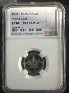 1989 Canada 1/4 oz Platinum Maple Leaf PF-70 NGC Ultra Cameo Pt$10 Canadian !!! - Picture 1 of 2
