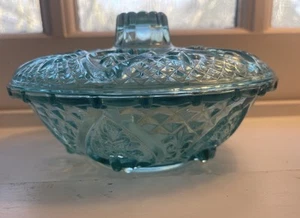 Vintage Blue Indiana Carnival Glass Heart Pattern Covered Candy Dish - Picture 1 of 11