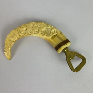 Vintage handgeschnitzter Warzenschwein Stoßzahn Messing Flaschenöffner 19. Jh. Simbabwe - Bild 1 von 19