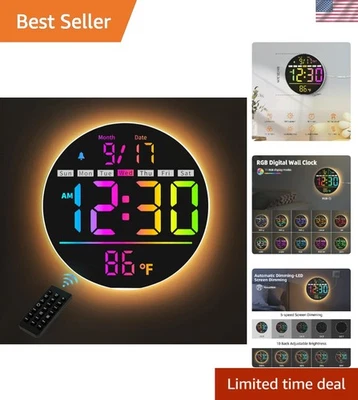 Reloj de Pared Digital, Reloj Digital Redondo 8'' con Pantalla Grande, Colores 11RGB,... Foto 1 de 4