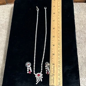 Conjunto de collar y pendientes vintage de diamantes de imitación rojos transparentes y granate - Imagen 1 de 9