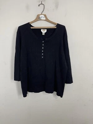 Camisa Talbots Mujer 3X Azul Marino Acanalada Henley Cápsula Pima Algodón Capa Base Foto 1 de 4