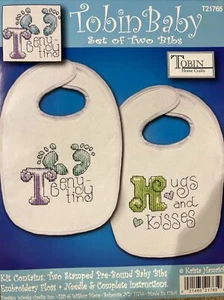 Tobin Baby Stamped Cross Stitch Bib Kit "Special Delivery" - Set of 2 - Picture 1 of 4