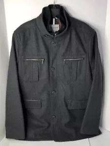 Cole Haan Signature Men’s Wool Blend Zip Up Button Up Gray Long Coat w/Pockets - Picture 1 of 13