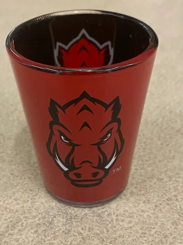 Arkansas Razorbacks Shot Glass 2Sided Razorback Hogs NCAA NEW Football Red Black Cover