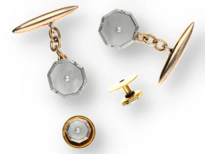 Manschetten Knopflochbroschen Set Damen in 375 Gelbgold und Rosegold - Bild 1 von 3