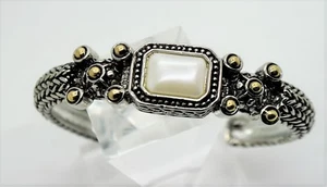 AB071 Exquisite Design Silver Weave Cable square white pearls cuff Bracelet - Picture 1 of 3