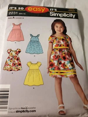 Simplicity Girl's Summer Dress Pattern Size 3 4 5 6 7 8 Short Sleeve Sleeveless - Image 1 of 2