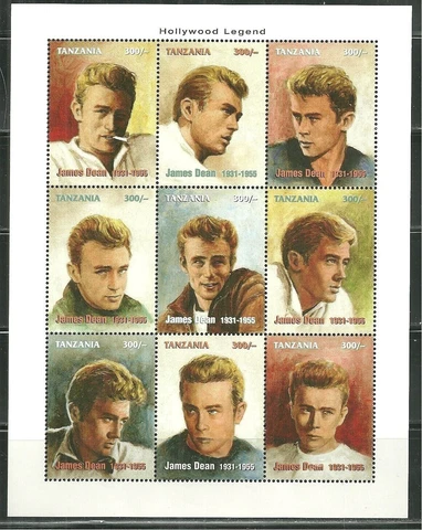 Tanzania MUH Stamps Sheetlet - James Dean Hollywood Legend - 9 stamps Mint Cover