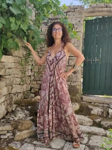 Elegante Vestido Largo Con Pañuelo De Seda Viscosa Verano Étnico India 8 - Imagen 1 de 3