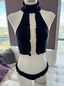 ADRIANA DEGREAS Black Frilled neckline Bikini Set Size S Retail $450 - Picture 1 of 10