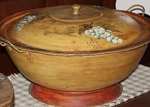Antico alzapasta con coperchio in latta dipinto Tole SPEDIZIONE GRATUITA USA! - Foto 1 di 12