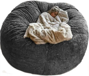 4FT Giant Fur Bean Bag Chair Cover, Ultra Soft Bean Bag Bed for Adults (No Fille - Picture 1 of 12