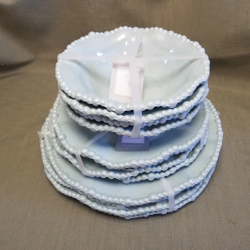 12 piezas Cena, platos de ensalada y cuencos de melamina con perlas festoneadas Rachel Ashwell ¡NUEVO! Foto 1 de 4