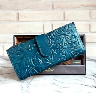 Cartera de cuero plegable Patricia Nash Nazari azul coral nueva con etiquetas - (precio de venta sugerido por el fabricante 89 USD) Foto 1 de 4