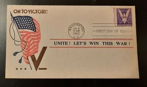 1942 FDC WWII Patriotic Victory Illustrated Cachet Washington DC - Picture 1 of 2