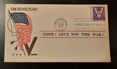 1942 FDC WWII Patriotic Victory Illustrated Cachet Washington DC - Image 1 of 2