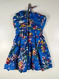 Anthropologie Damen Emily Blumen Neckholder Minikleid gesmokt fließend blau Gr. 2XS - Bild 1 von 8