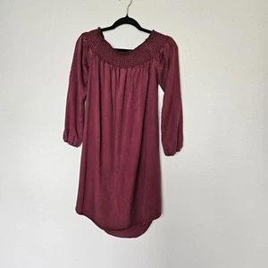 Isabel Maternity Burgundy Red Wine Midi Lyocell Flowy Dress Peplum Neckline XS - Picture 1 of 10